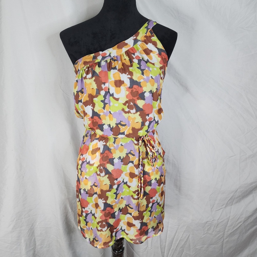 Vtg CHARLIE JADE Size XS‎ 100% Silk Floral Art to Wear One Shoulder Sundress EUC